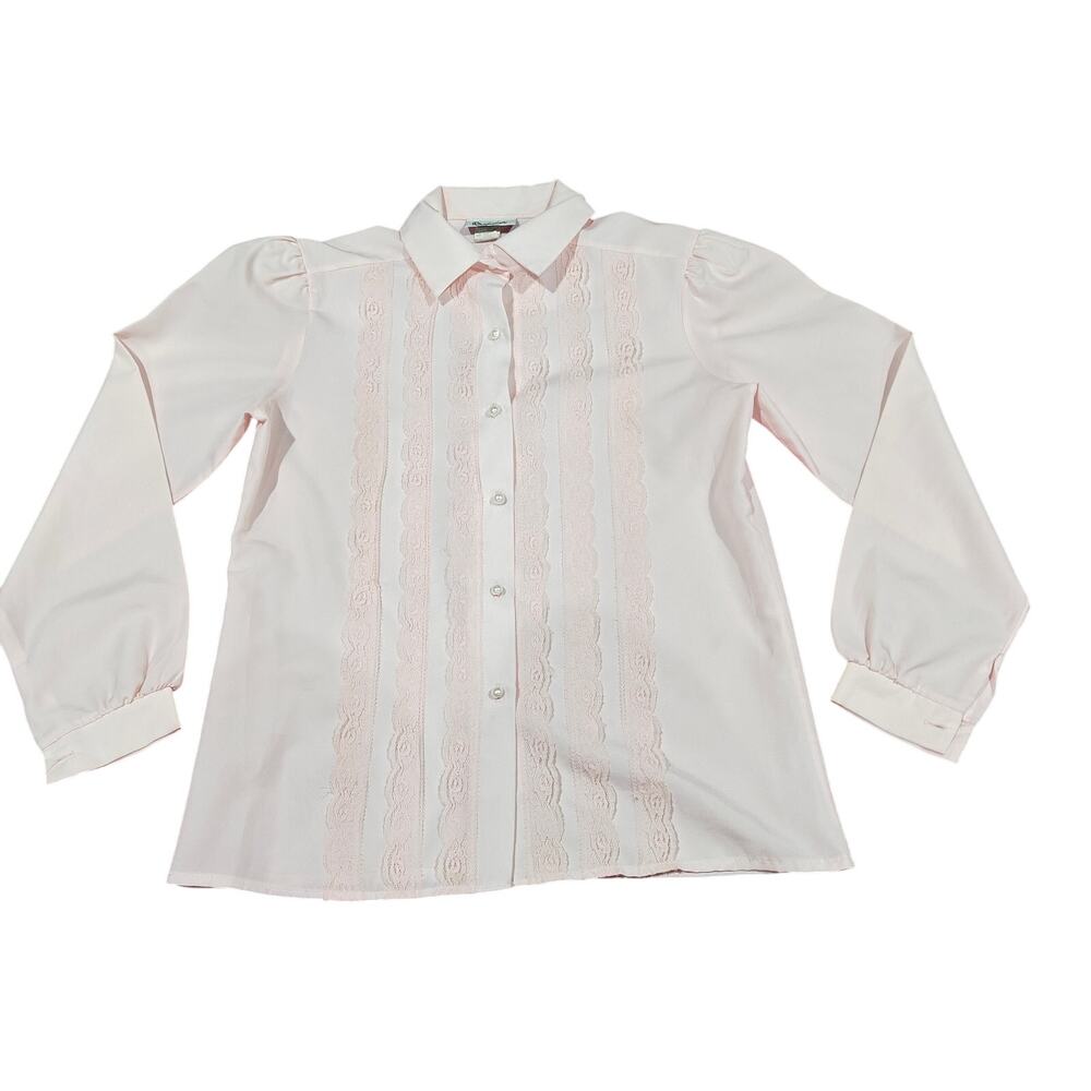Vintage Rhapsody Powder Pink Blouse with Lace Collar Womens Small